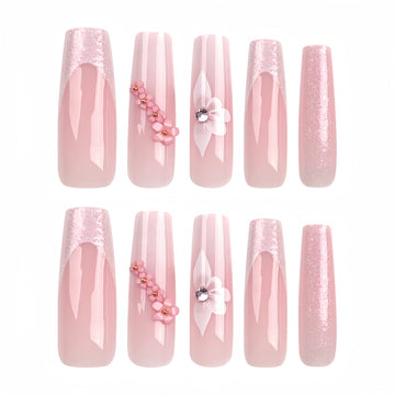 24 Pcs French - style Silver - edge Glitter Nails