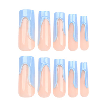 24 Pcs 3D French - style Sky - blue Nails