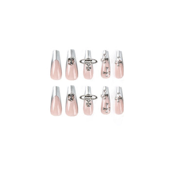 24 Pcs Silver French - style Vivienne Westwood Nails