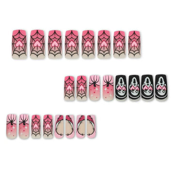 24 Pcs Pink - Black Love - themed Halloween Nails