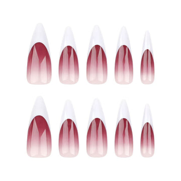 24 - piece Red - White Gradient Pointed - Tip Fashionable Nail Tips