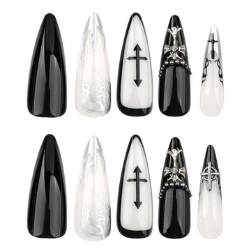 24 Pcs Black - White Personalized Decorative Nails