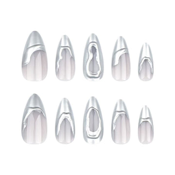 24 Pcs Silver - Pink 3D Stereo Fashion Nails