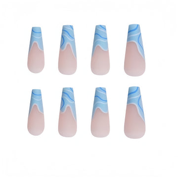 24 Pcs Light Pink - Blue Pattern Fresh Long Nails