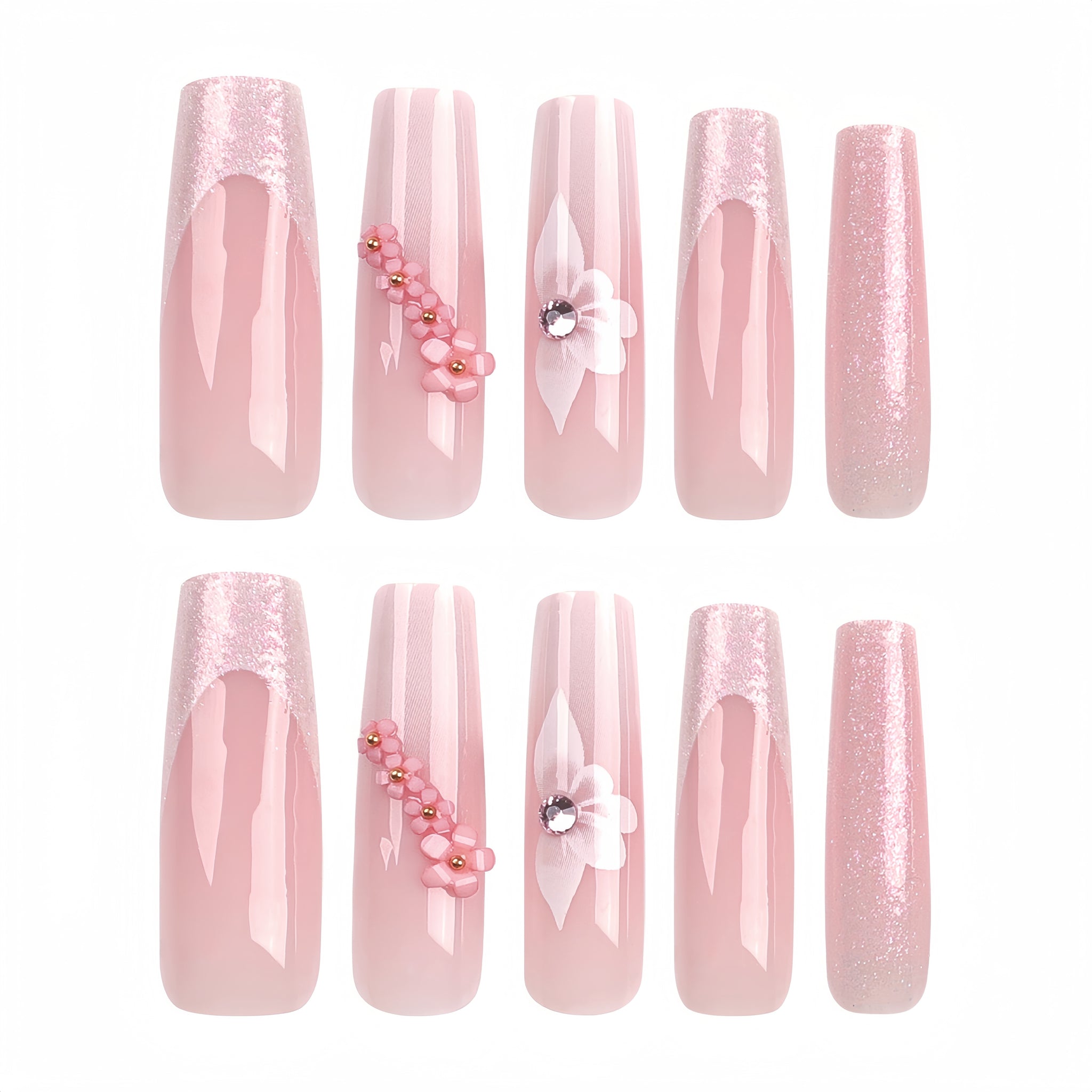 24 Pcs French - style Silver - edge Glitter Nails