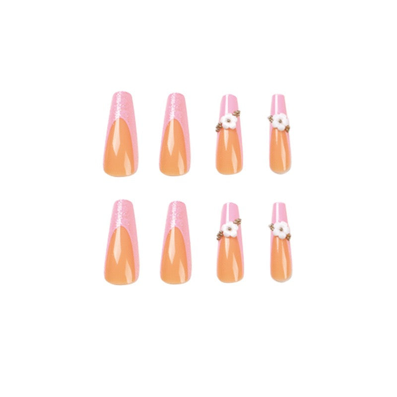 24 Pcs French - style Pink Glitter Nails