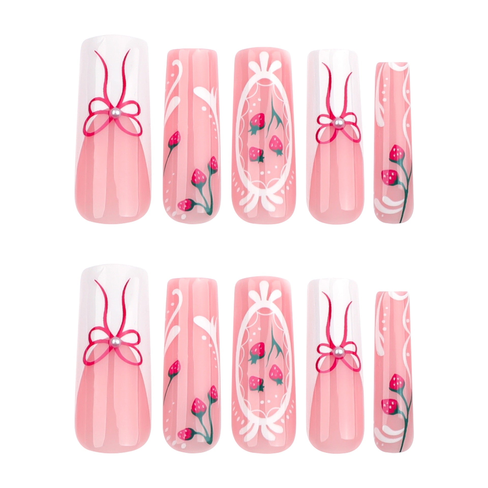 24 Pcs Sweet French - style Rectangular Nails