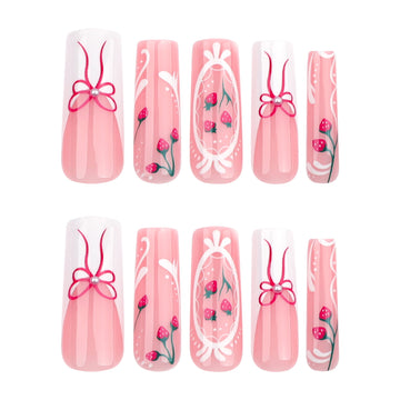 24 Pcs Sweet French - style Rectangular Nails