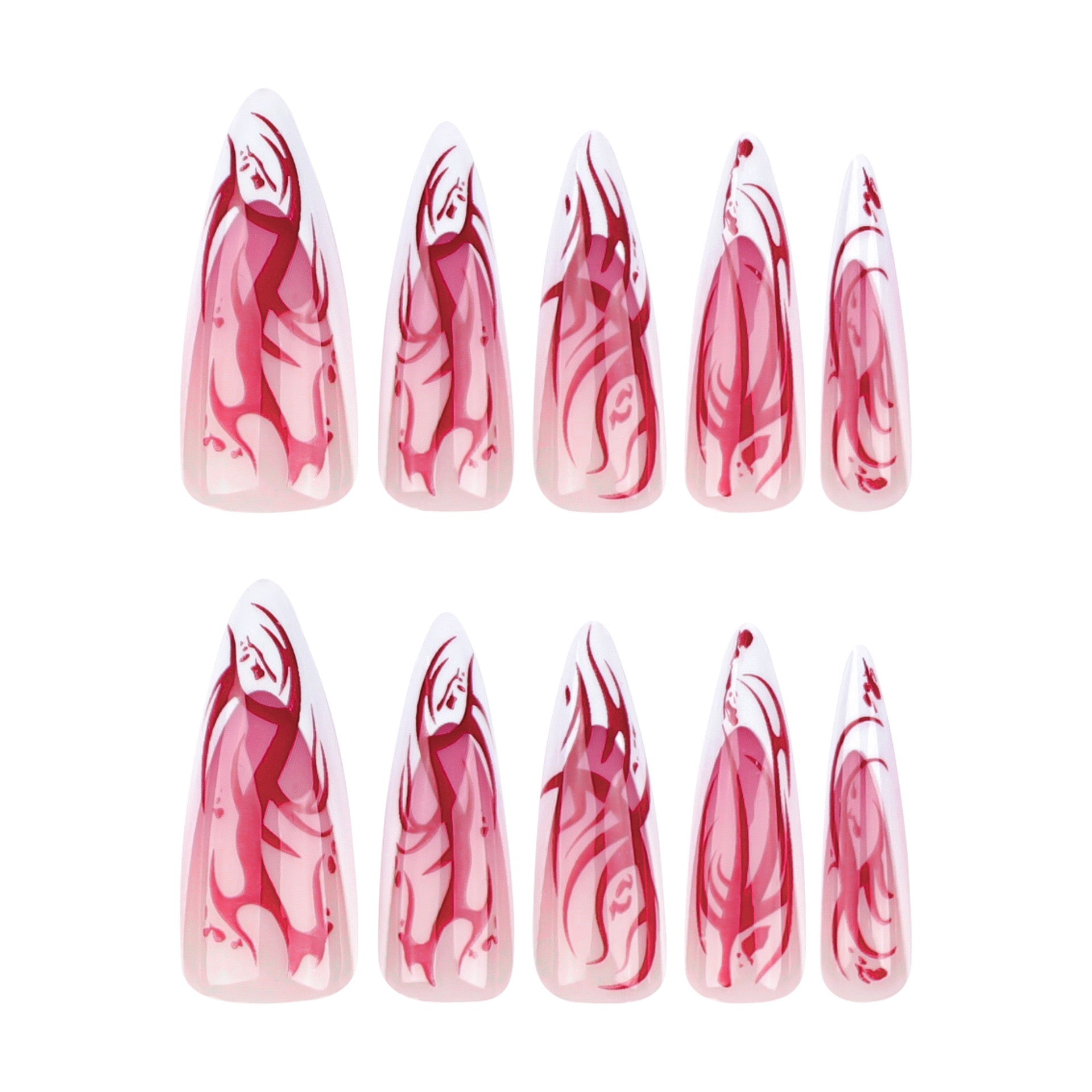 24 Pcs Halloween Red Flame Nails