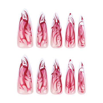 24 Pcs Halloween Red Flame Nails