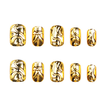 24 Pcs Short - Round Gilded Luxury Nails