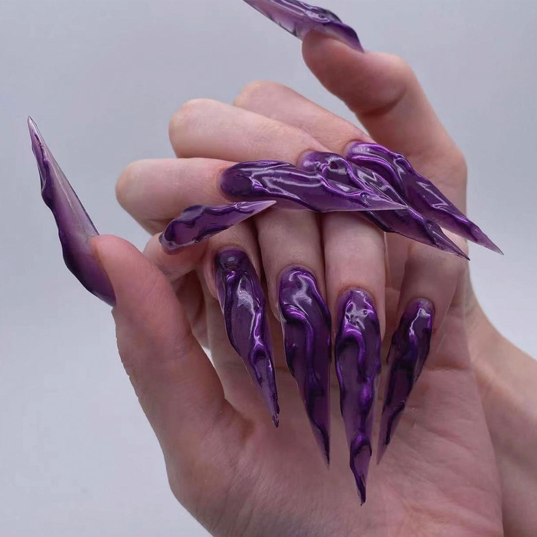 24 Pcs Halloween Purple Glass Nails