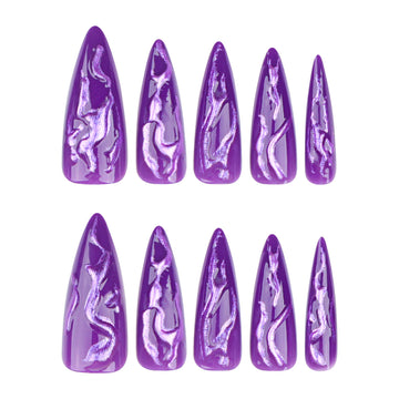24 Pcs Halloween Purple Glass Nails
