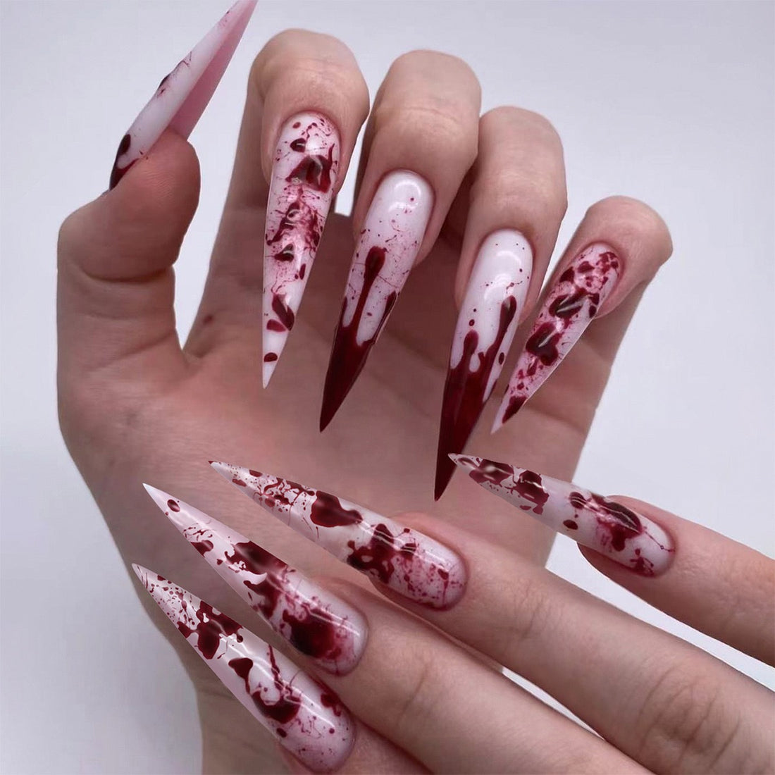 24 Pcs Halloween Red Blood Nails