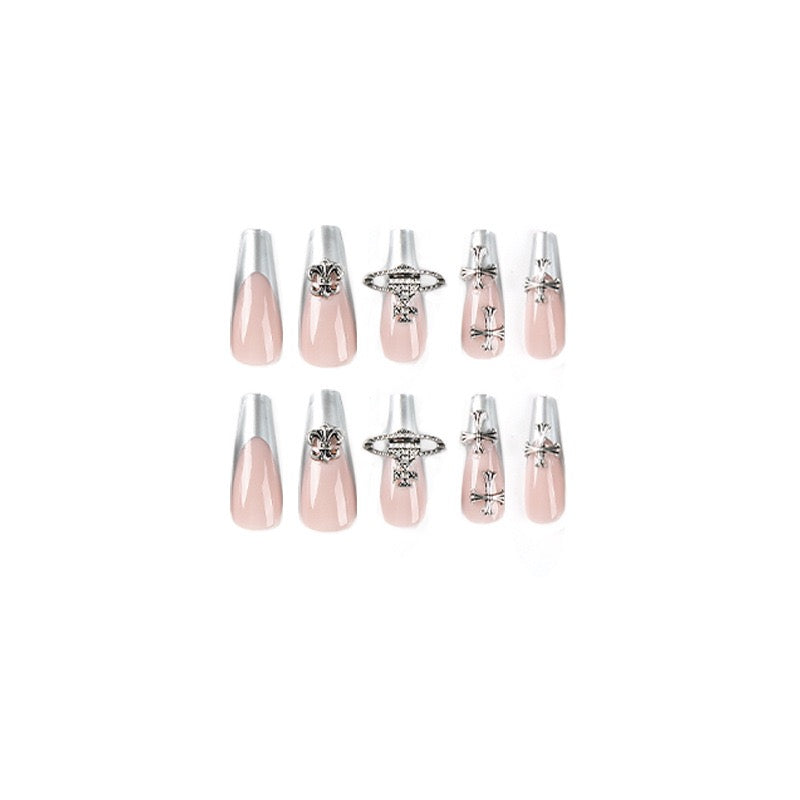 24 Pcs Silver French - style Vivienne Westwood Nails
