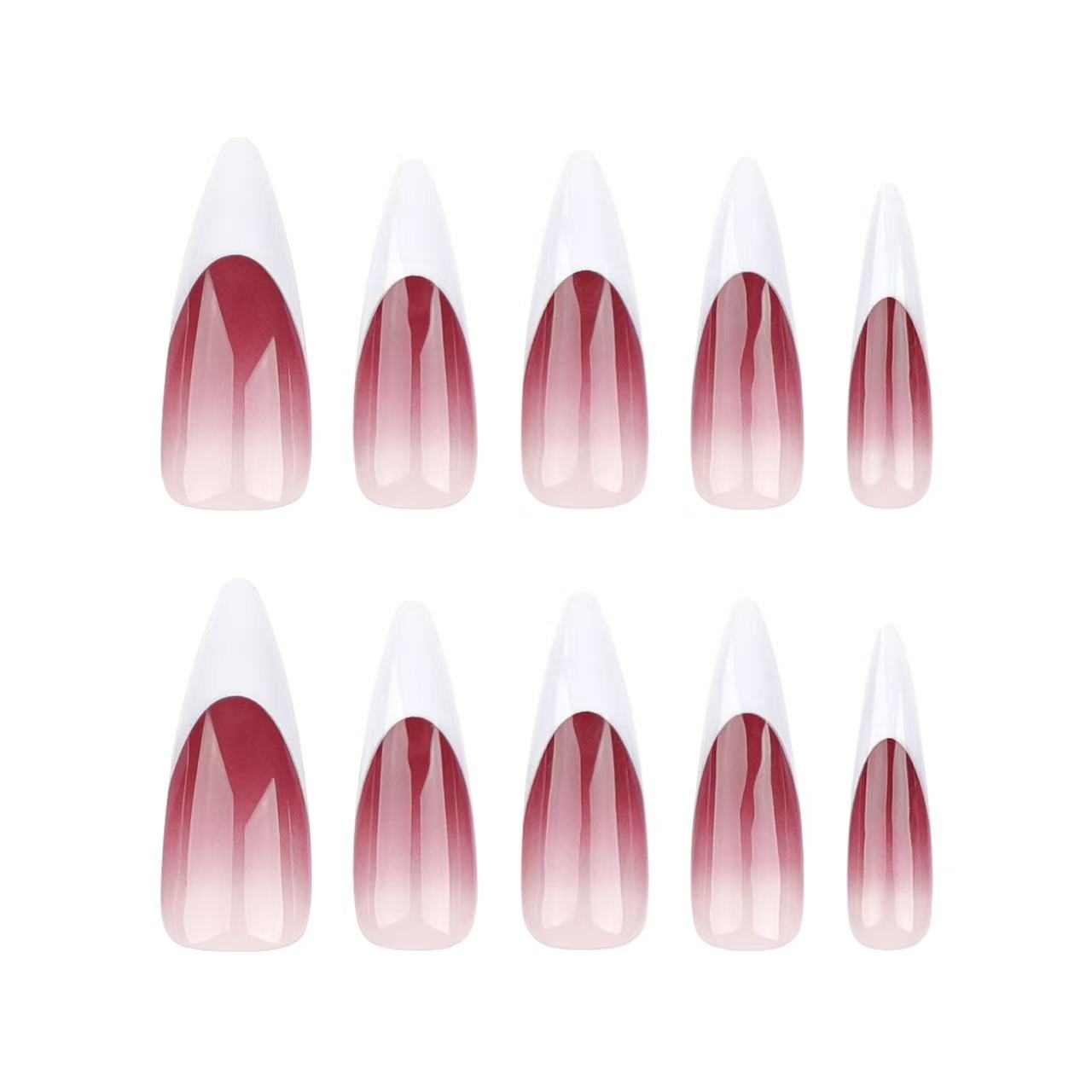 24 - piece Red - White Gradient Pointed - Tip Fashionable Nail Tips