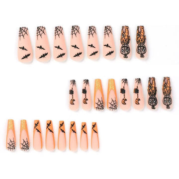 24 Pcs Halloween Pink - Orange Themed Nails