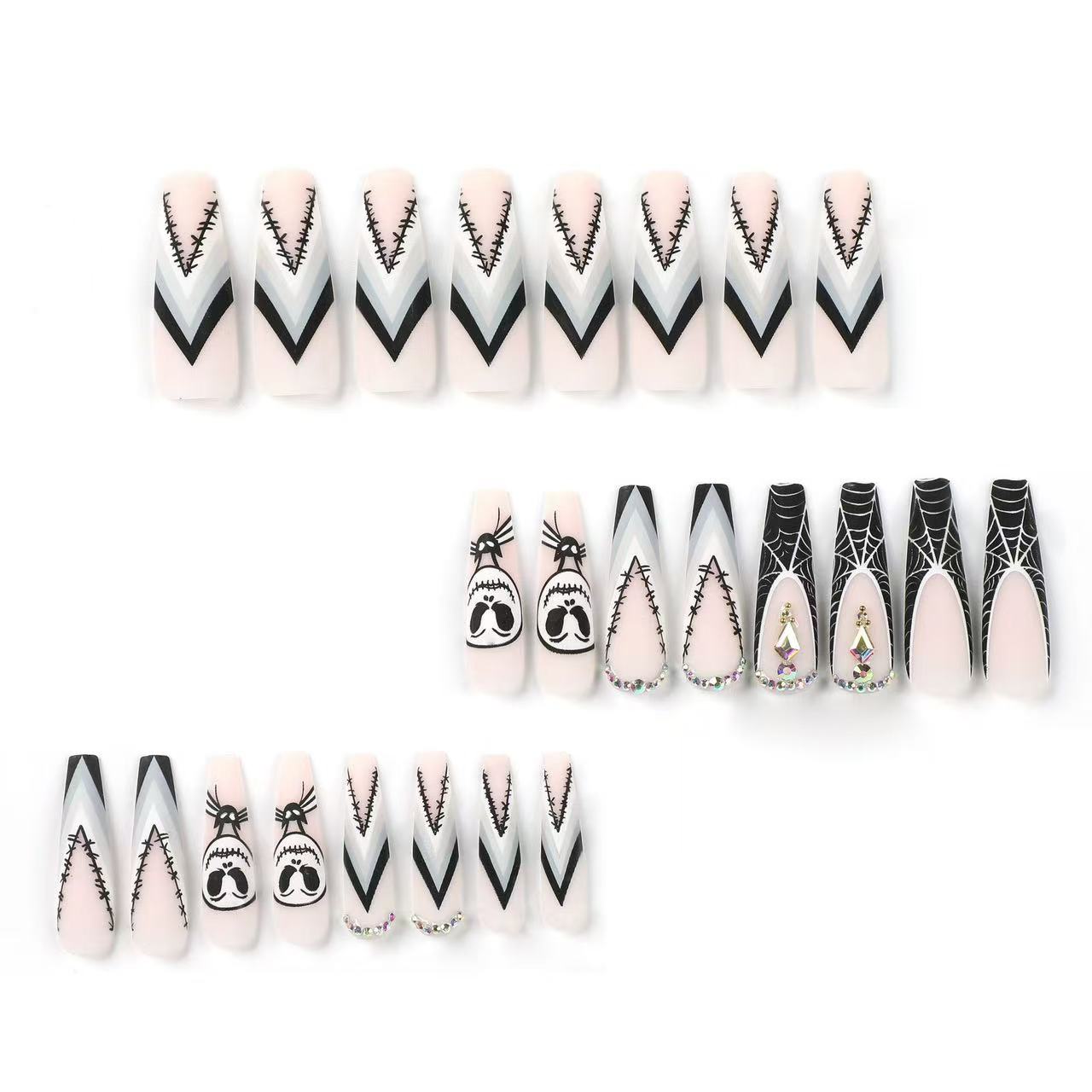 24 Pcs Halloween - themed Black - White Nails