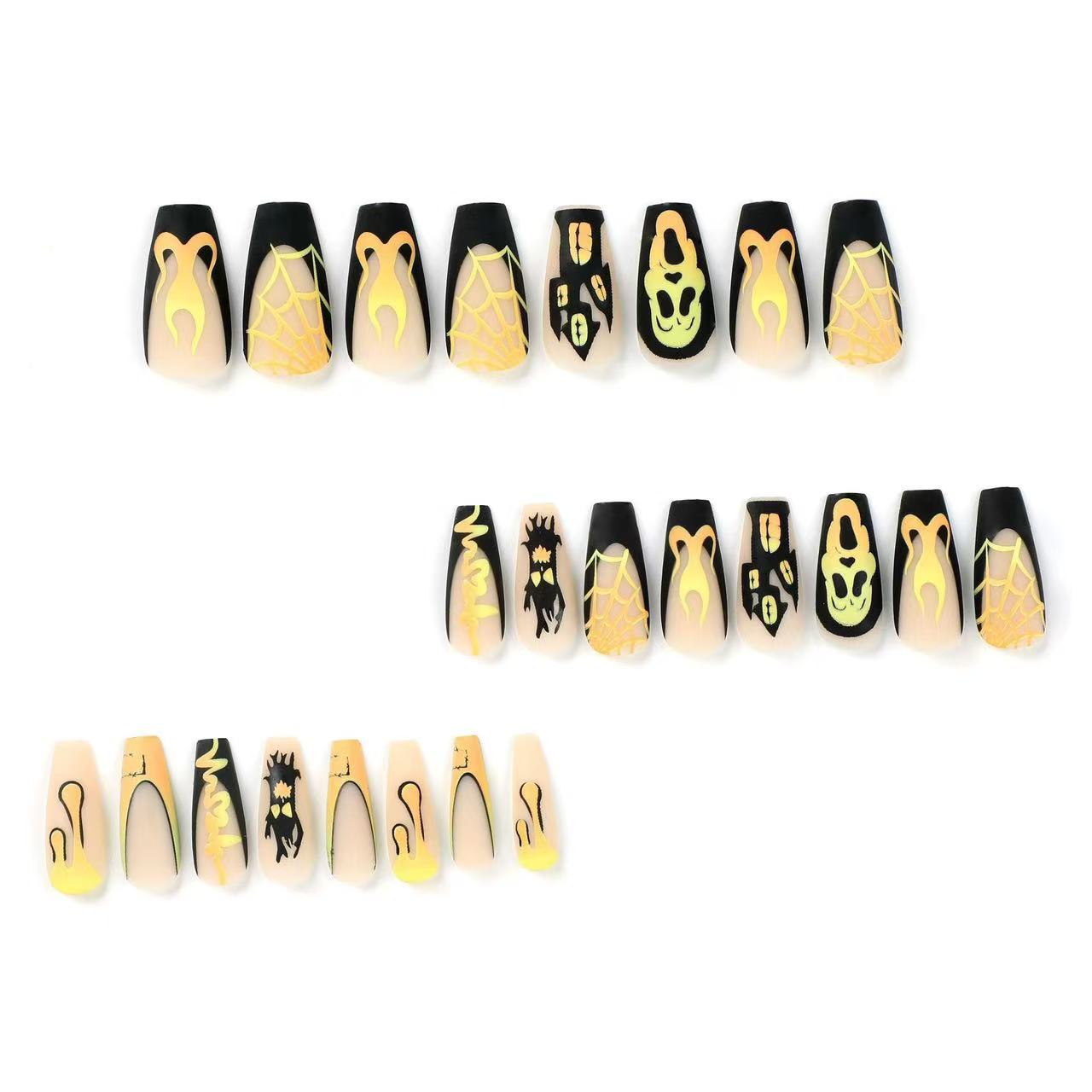 24 Pcs Black - Yellow Halloween - element Nails