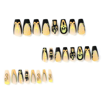24 Pcs Black - Yellow Halloween - element Nails