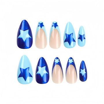 24 Pcs Blue - tone Star Pointed Nails