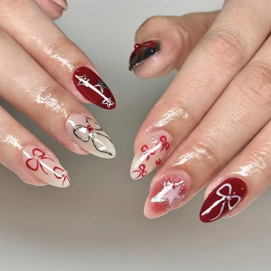 24 Pcs Sweet - Cool Bow - Star Nails