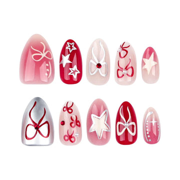24 Pcs Sweet - Cool Bow - Star Nails