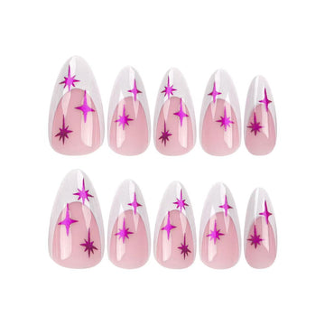 24 Pcs Pink - Purple Star - flash French - style Nails