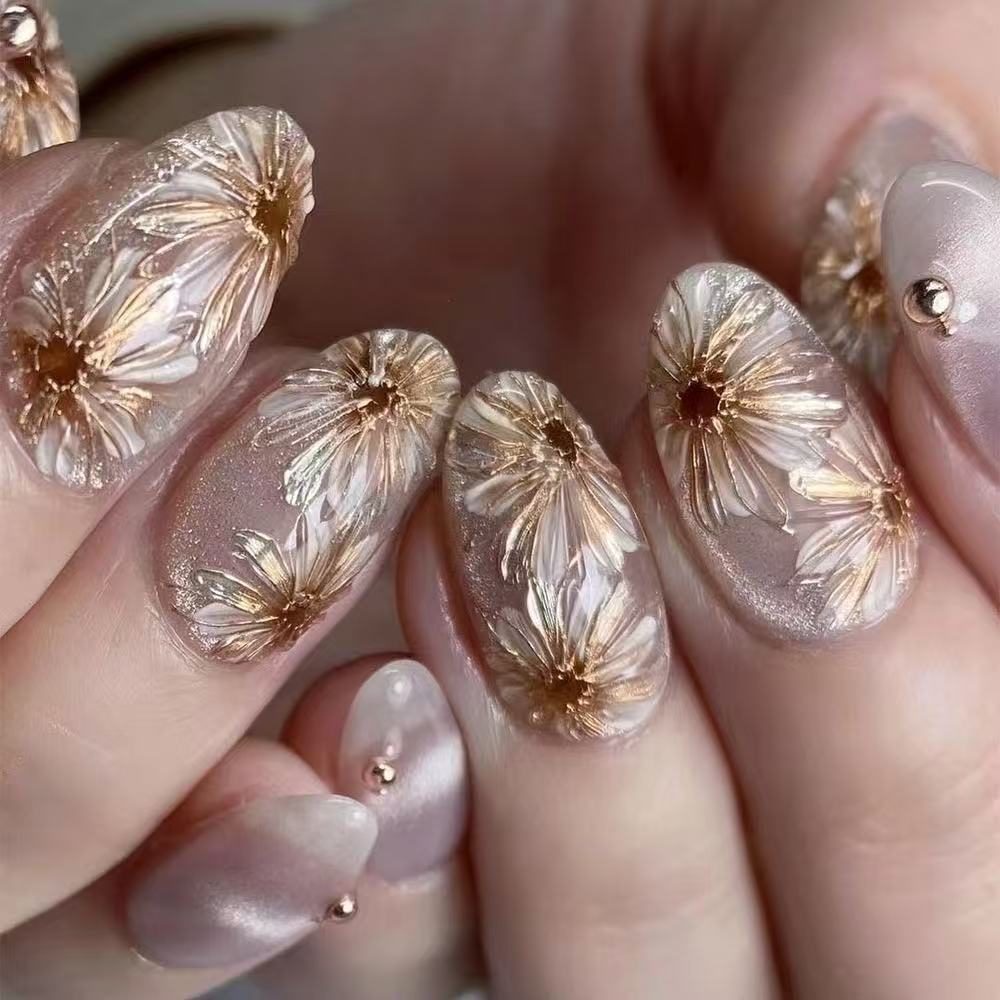 24 Pcs Light - Pink Floral Gentle Nails