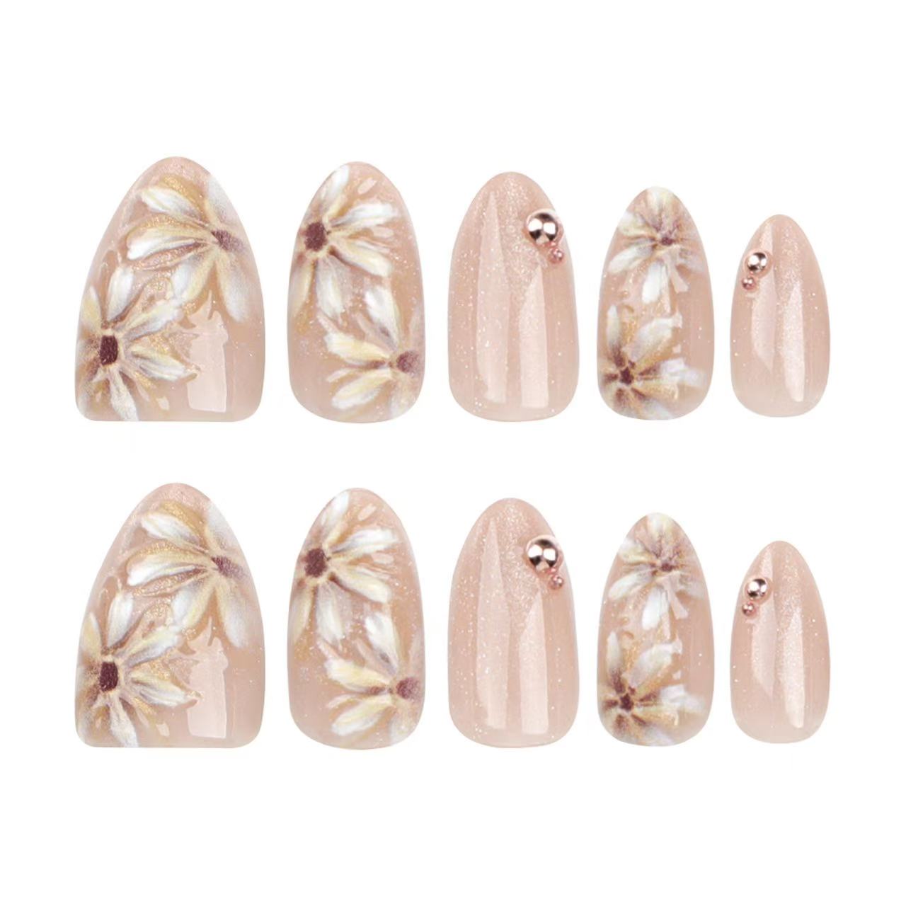 24 Pcs Light - Pink Floral Gentle Nails