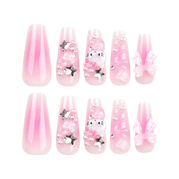 24 Pcs Pink - decorated Sweet Cartoon Nails