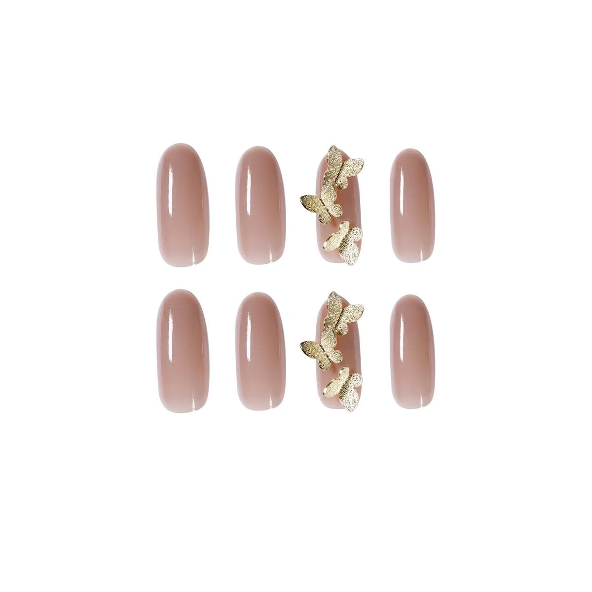 24 Pcs Light Pink with Golden Butterfly Elegant Nails