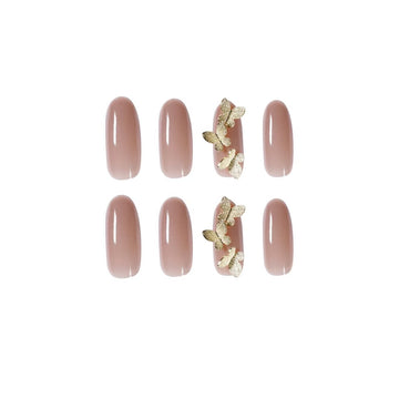 24 Pcs Light Pink with Golden Butterfly Elegant Nails