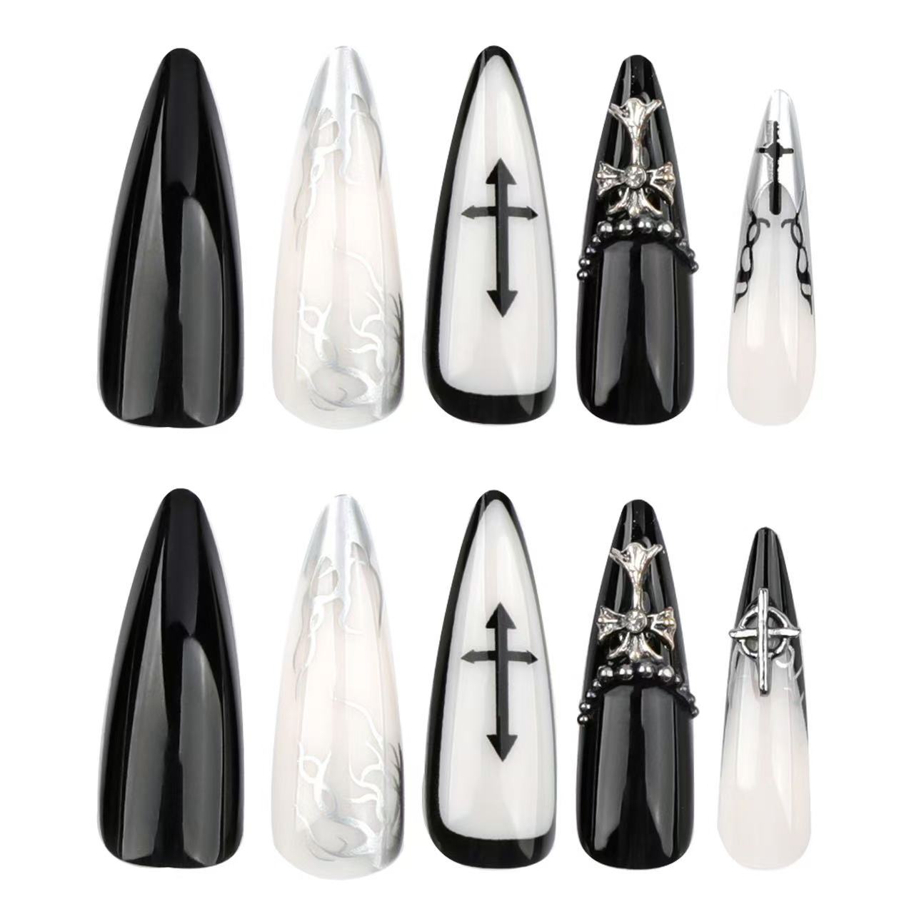 24 Pcs Black - White Personalized Decorative Nails