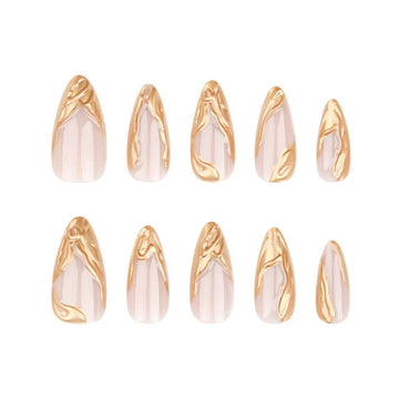 24 Pcs Pink - Gold Flowing - pattern Fashion Nails