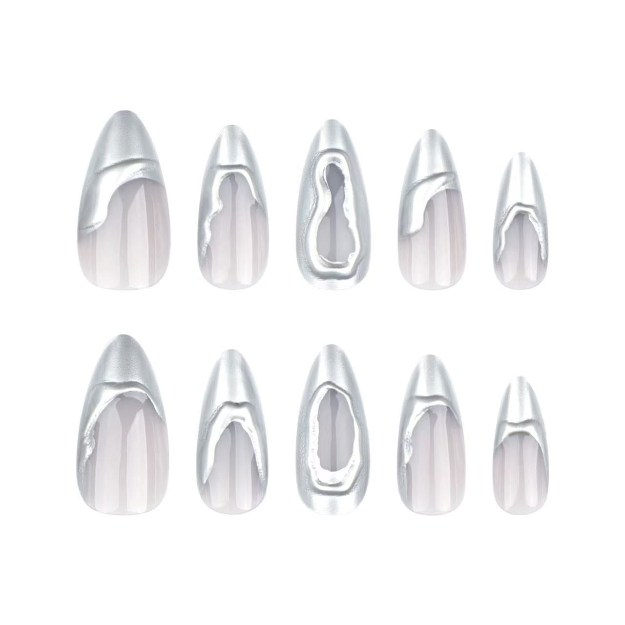 24 Pcs Silver - Pink 3D Stereo Fashion Nails