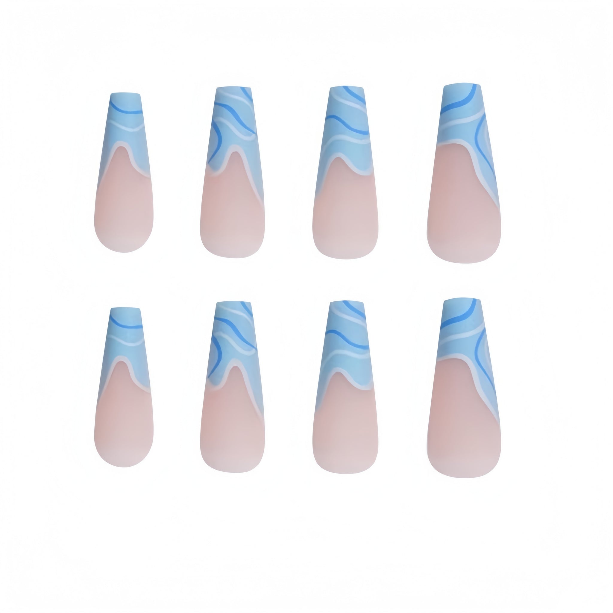 24 Pcs Light Pink - Blue Pattern Fresh Long Nails